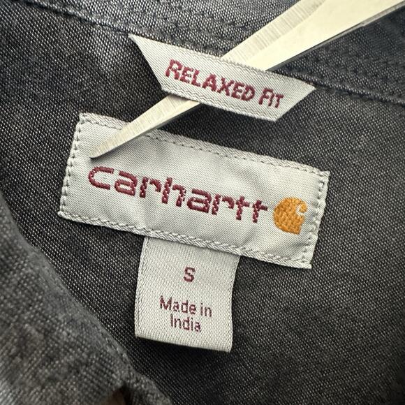 Carhartt Shirt Men Small Loose Fit Midweight Blue Chambray Long Sleeve Workwear - Picture 7 of 8
